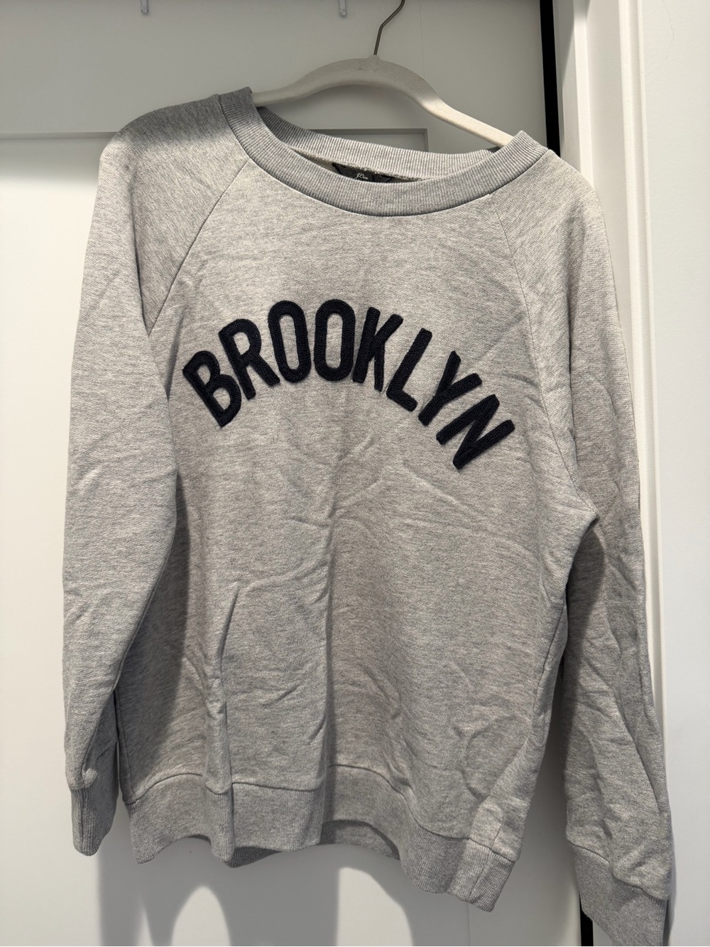 J. Crew Gray Crewneck Sweatshirt with Navy 'Brooklyn' Applique